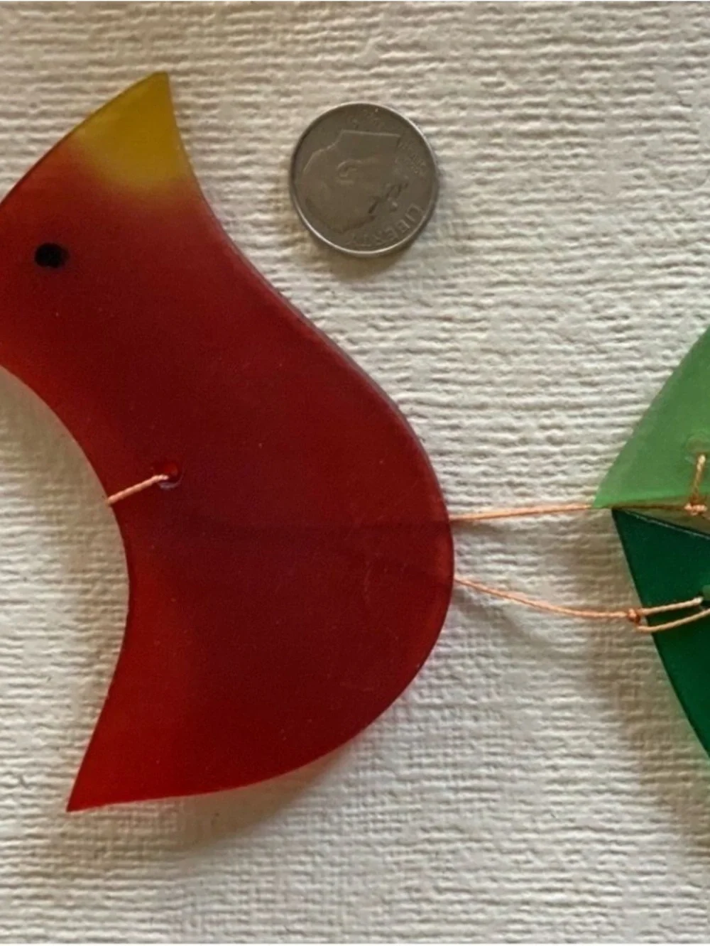 Cardinal Wind Chime Glass Hand Crafted Raw Cut Ready to Be Hung or REWorked